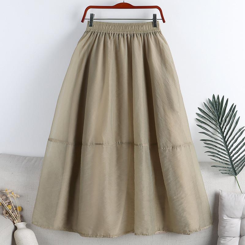 

Qooth Elegant Women A-line Organza Tulle Skirt Wide Hem Mid Length Elastic Waist Casual Skirt QT2640 One Size хаки