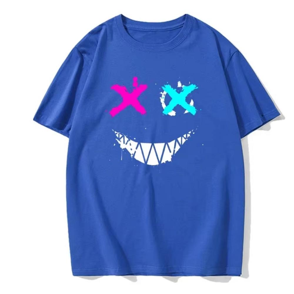 Summer New European Size T-shirt Fashionable Men's English Letter Printing Casual Street Fitness High-quality Cotton Top