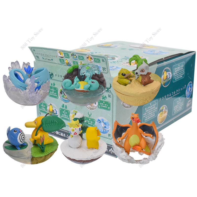 6Pcslots  Anime Figure Set Elf Ball Eevee Teacup Garden Succulent Plants Action Model Perfume Bottle Doll Toy Kids Gifts