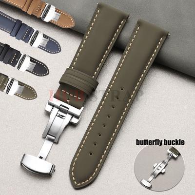 18mm 20mm 22mm Echt Kalfsleren Horlogeband Zakelijk voor Omega Horlogeband voor Seiko Vlindergesp Stiksels Bruine Band
