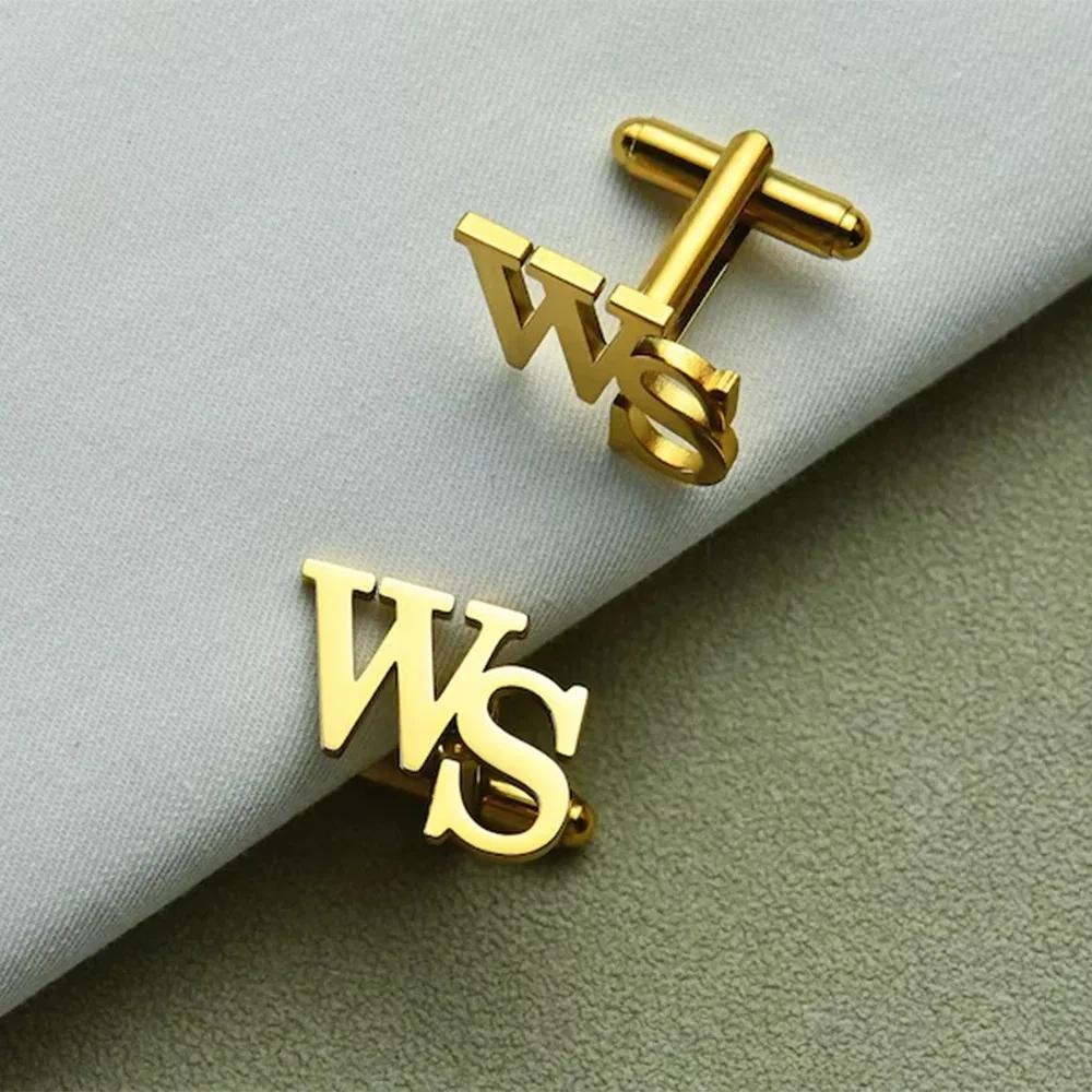 WOUWU Custom Name Cufflinks for Men Stainless Steel Personalized Letters Buttons Shirt Jewelry Groom Best Man Wedding Gifts