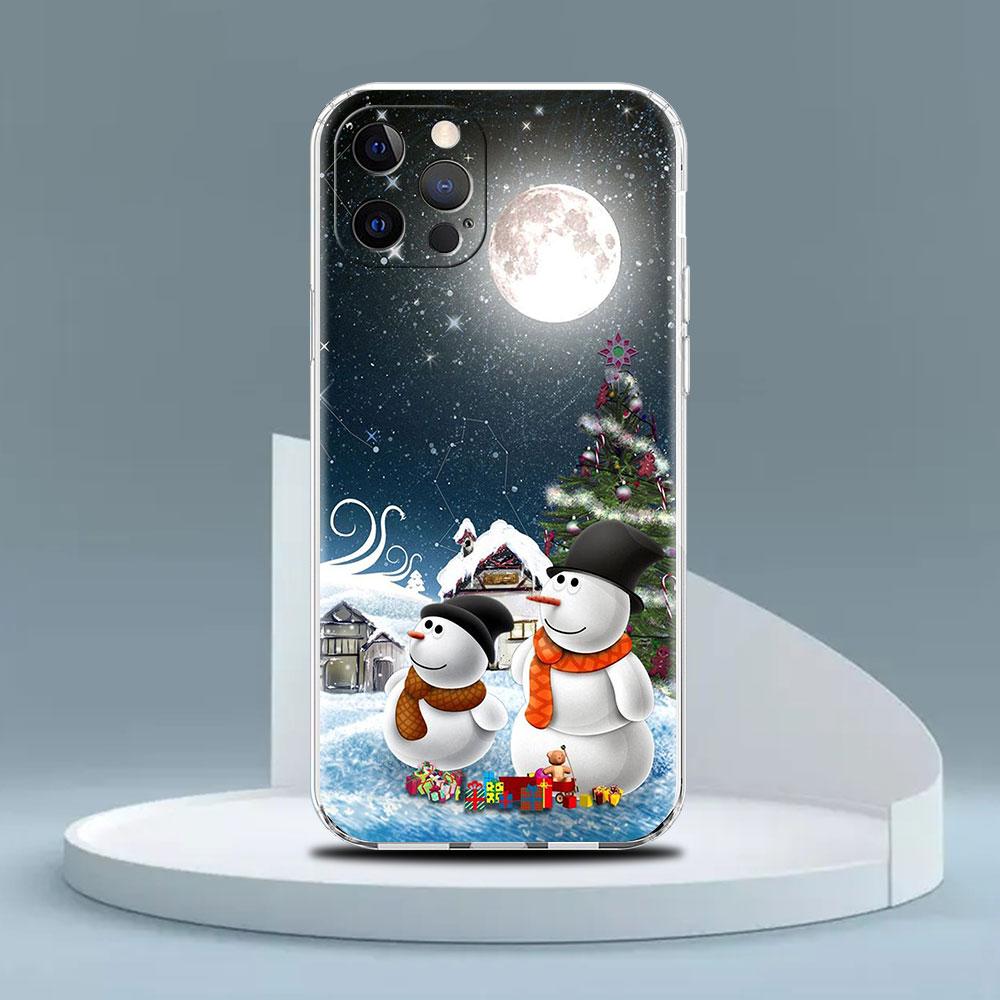 Cartoon Snowman Christmas Clear Case For Apple iPhone 13 11 14 12 Pro 7 8 Plus XR X XS Max 6 6S 13Pro Silicone Phone Cover