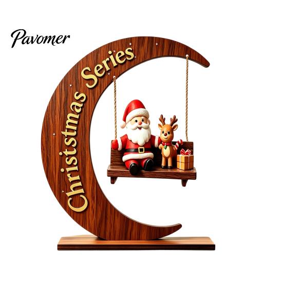 Unique Wood Craft Gift Wooden Swing Ornament with Santa Claus/Bear for Christmas, Tabletop Natural Grain Ornaments Claus Figurine Home Living