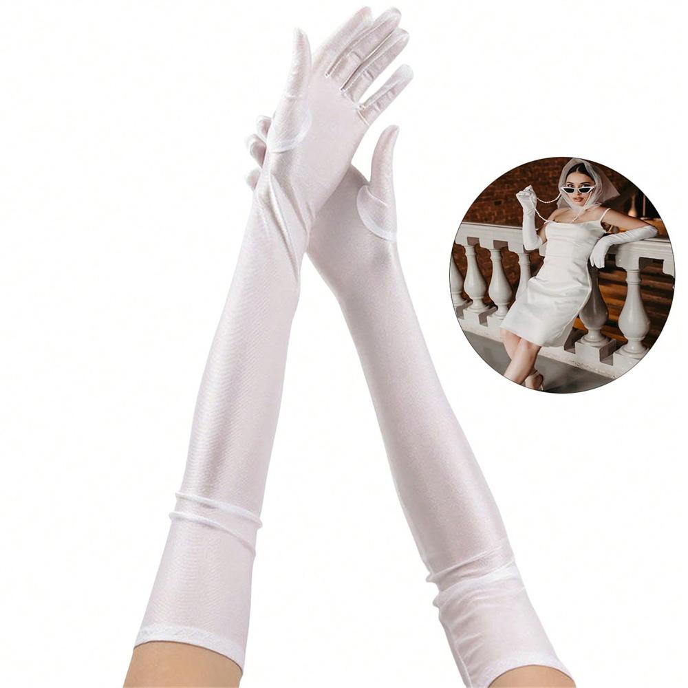 1 Pair Of Women's Extended Stretch Gloves Summer Thin Dance Performance Wedding Gloves Over The Elbow