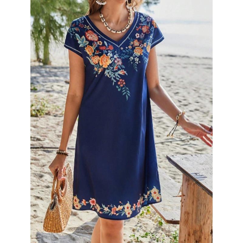 

Floral Print Short Sleeved V-neck Casual Women s Dress Dating Vacation Daily Commuting Style Summer Dresses L