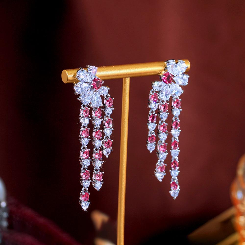 

Super Flash Zircon Premium Earrings Light Luxury Fringed Earrings Stud Earrings Jewelry