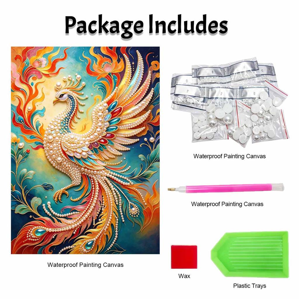 DIY Pearl Gem Colorful Phoenix Shining Bead Craft Art Home Wall Ornament Simple Unframed Room Decoration Art Modern Elegant Vibrant Wall Decor