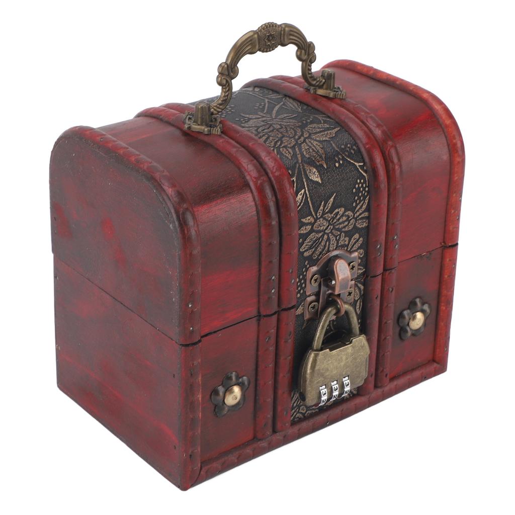 Vintage Trälåda för Smycken Retro Skattkista Prydnadslåda med Handtag Minnessak Gåva Dekorativ