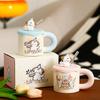 High Value Cartoon Puppy Straw Cup Girl Cute Ceramic Mug with Lid Couple Water Cup Birthday Gift