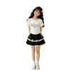 Girls Summer Block Short Sleeve T Shirt Dress Set with Bow for Kids