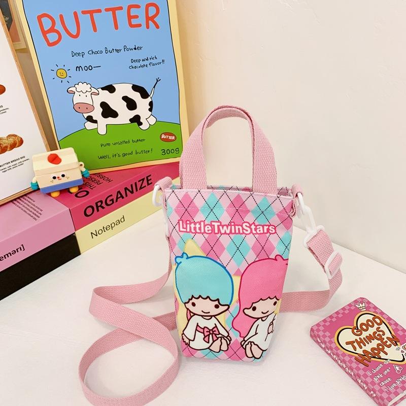 Fashion new children's bag cute girl large capacity water cup canvas bag baby shoulder messenger bag