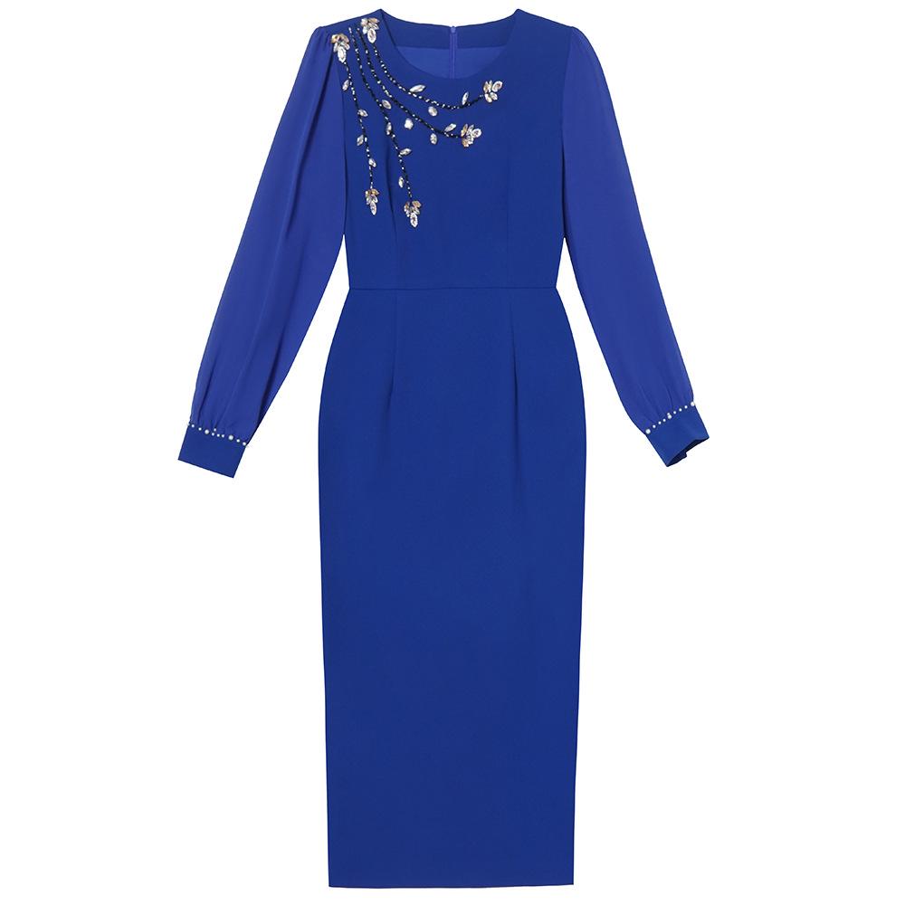 Zhili Elegantní šaty s dlouhým rukávem s diamanty a perlami na jaro 2025