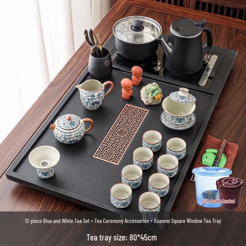 Chaxun 12-Piece Ru Kiln Blue & White Porcelain Tea Set