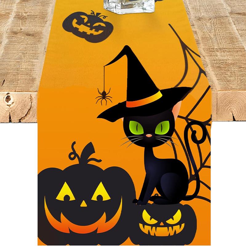 

1pc Orenge Halloween Table Runner Pumpkin Ghost Skull Cat Design Dustproof Tablecloth for Halloween Home Party Decoration 33x183 33x183cm