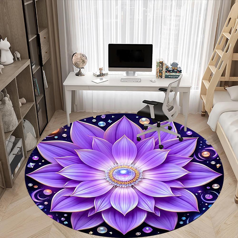 1pc Purple Lotus Mandala Chair Carpet for Office, Non slip, Soft and Durable Office Rug
