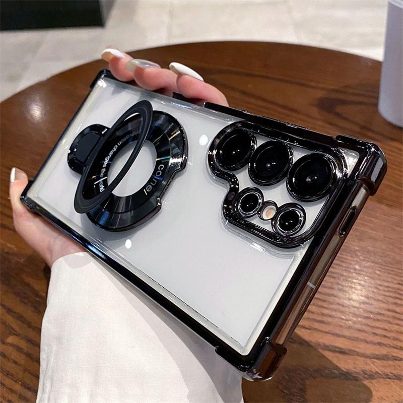 For Magsafe Plating Magnetic Plating Stand Phone Case For Samsung Galaxy S25 S24 S23 S22 Ultra S21 Plus S20 FE Clear Cover Case