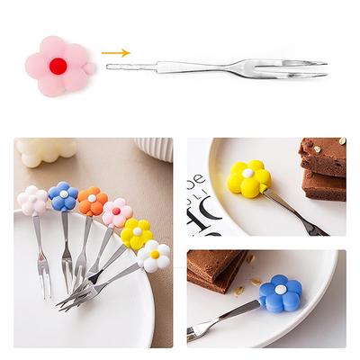 Stainless Steel Fruit Fork Cake Dessert Lovely Mini Salad Forks Cartoon Flowers Children'S Fruit Food Flatware Kitchen Tool