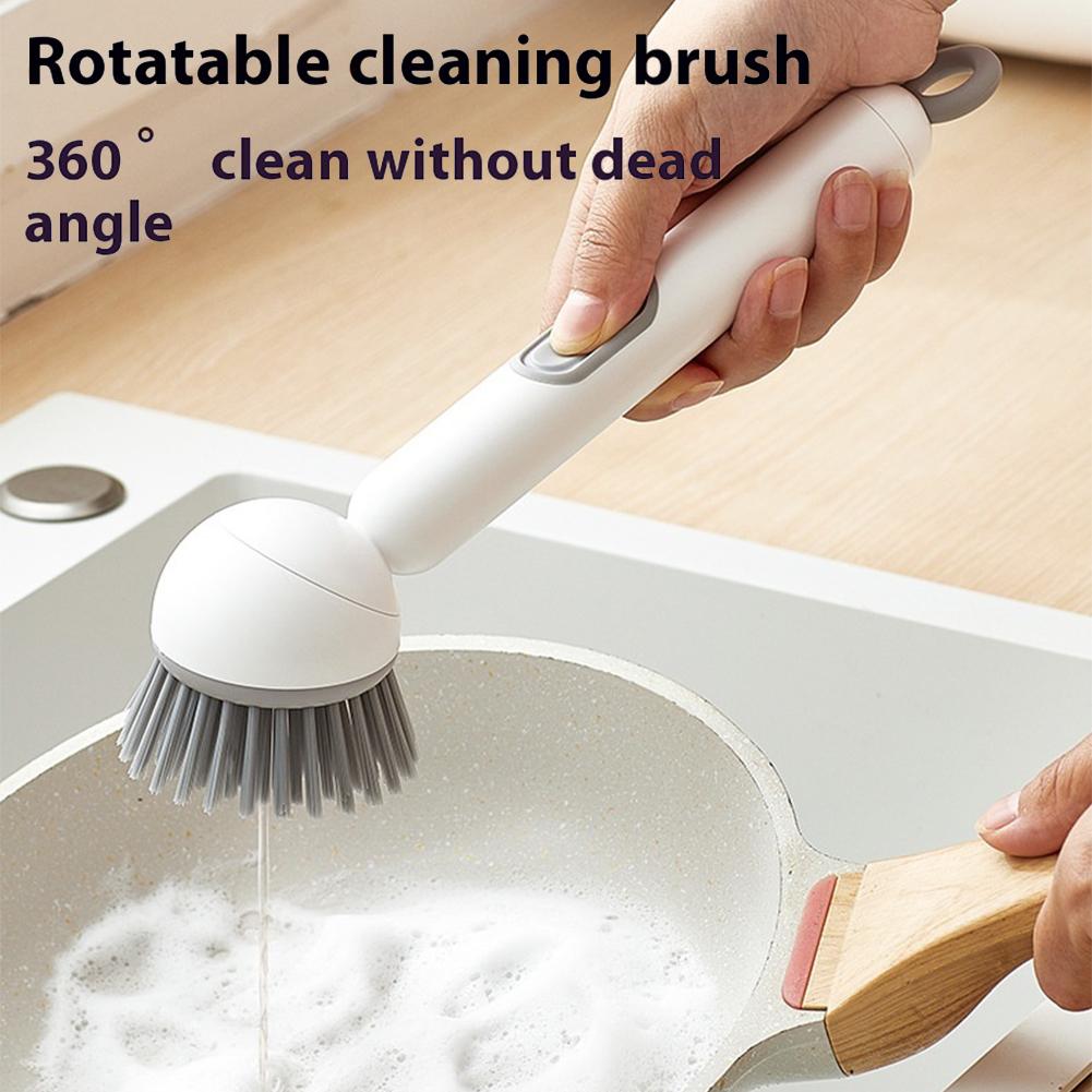 Long-Handled Rotating Pot Brush Kitchen Scrubber Oil-Resistant Dish Washing Brush Non-Scratch Cleaning Tool For Pans Pots Sinks