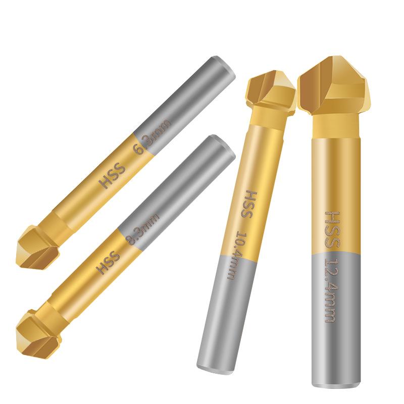 Black Hexagonal Handle 90° Woodworking Chamfering Tool Set - 3 Titanium-plated, 5-blade Hole Expansion Pieces