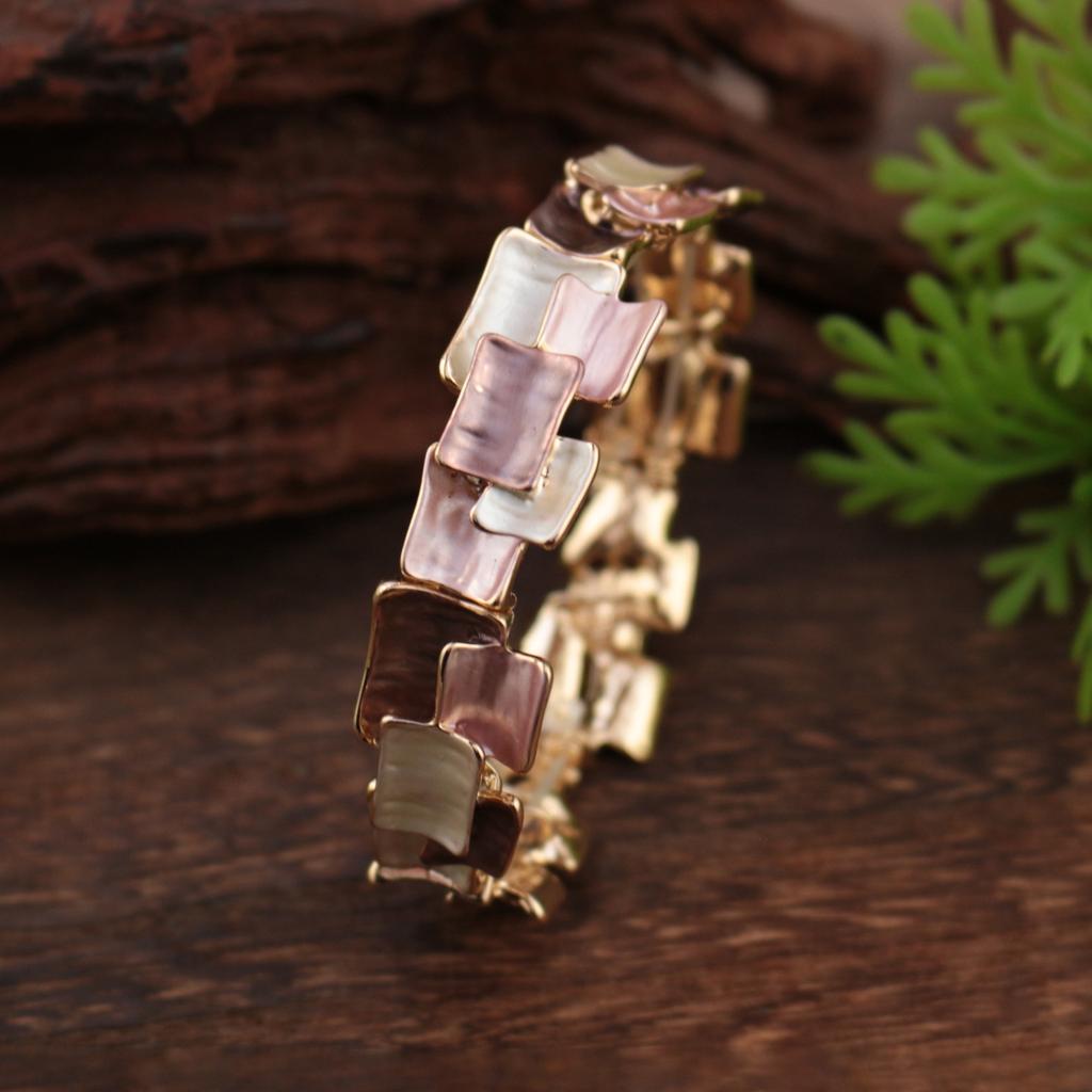 New enamel geometric square splicing elastic bracelet, women's exaggerated personality irregular bracelet