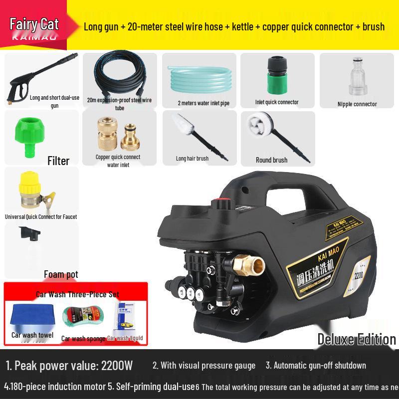 Kaimao Adjustable Pressure High-Pressure Washer 220V - Portable Home and Car Water Gun.