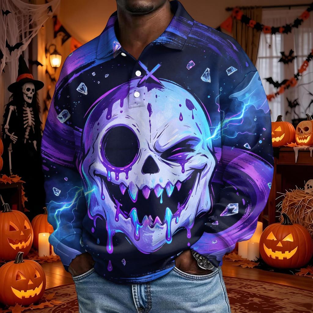 Męska koszula z długim rękawem na Halloween, stylowa, casualowa, imprezowa