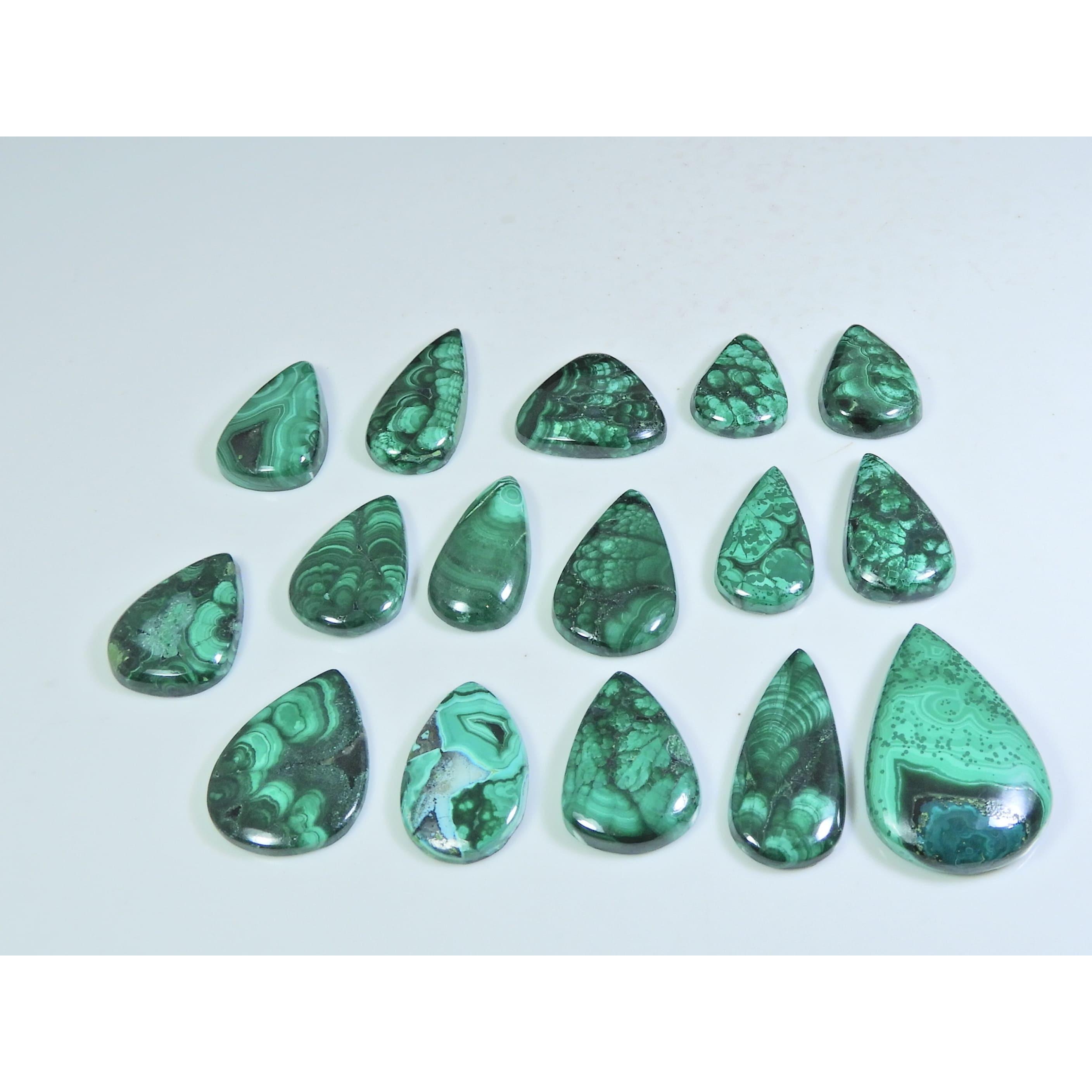 

246Cts. Кольцо из натурального зеленого малахита, размер, грушевидный кабошон, драгоценный камень, лот 16 шт., C-266