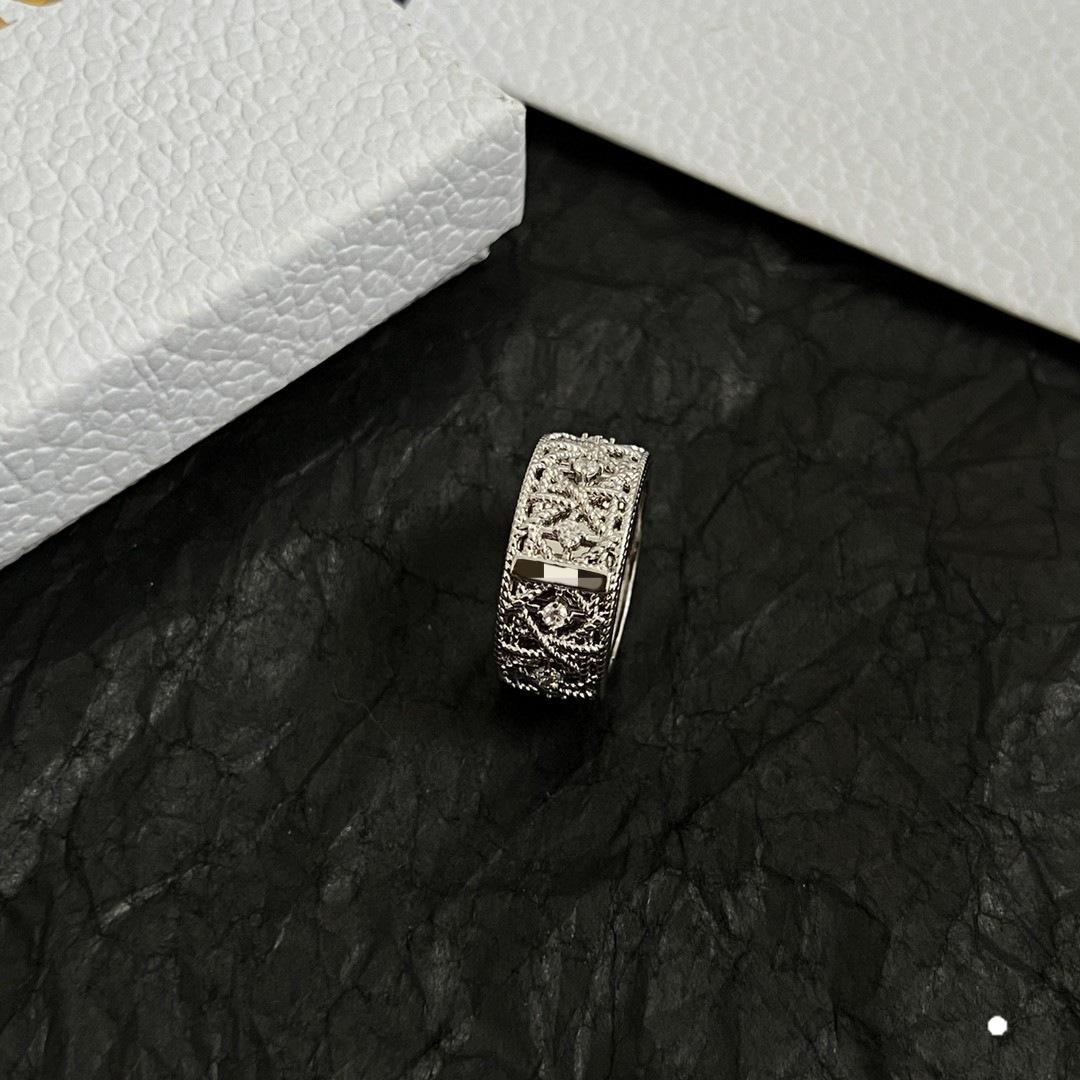 Diamond-set Hollow Letter Ring, Women s Fashion High-end Sense D Home Rhombus Ring, Personalized Index Finger Ring no. 6