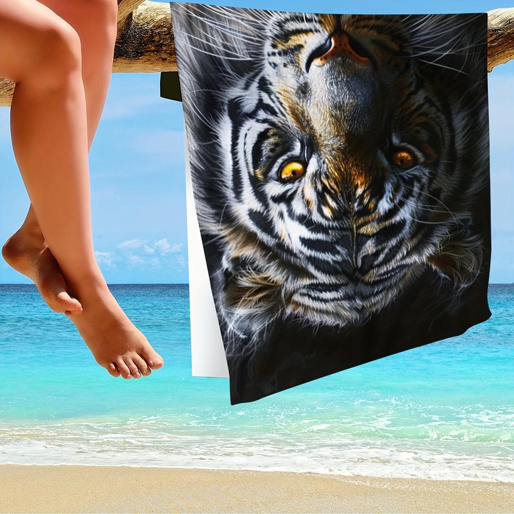 Realistisches Tigergesicht Strandtuch, Wildtier-Print, Schnelltrocknende Mikrofaser, Übergröße für Strand Pool, Geschenk für Ihn