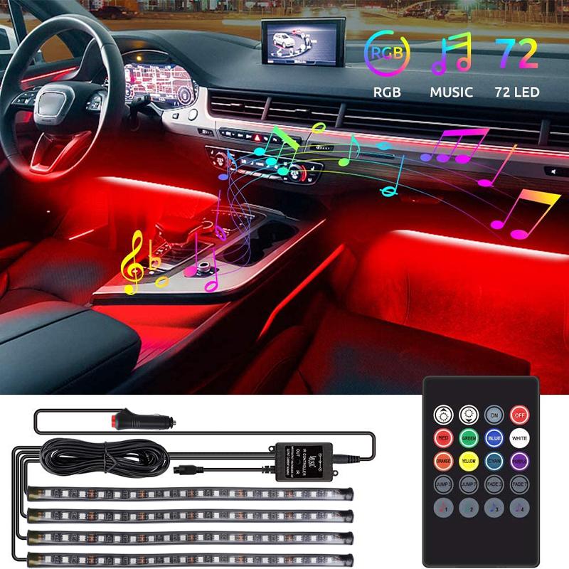 48 Led Rgb Car Foot Ambient Light With Usb Cigarette Automotive Interior Lights Strip Decoration Bar Remote/Voice Control