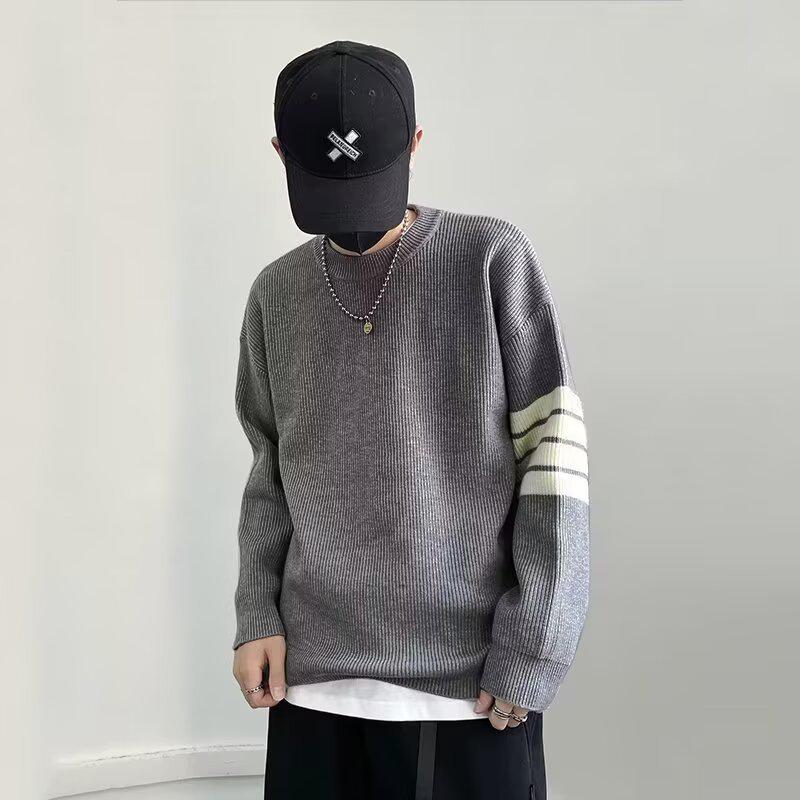

Autumn/Winter Heavyweight Casual Loose Three Stripes Round Neck Long Sleeve Knitwear M сірий колір