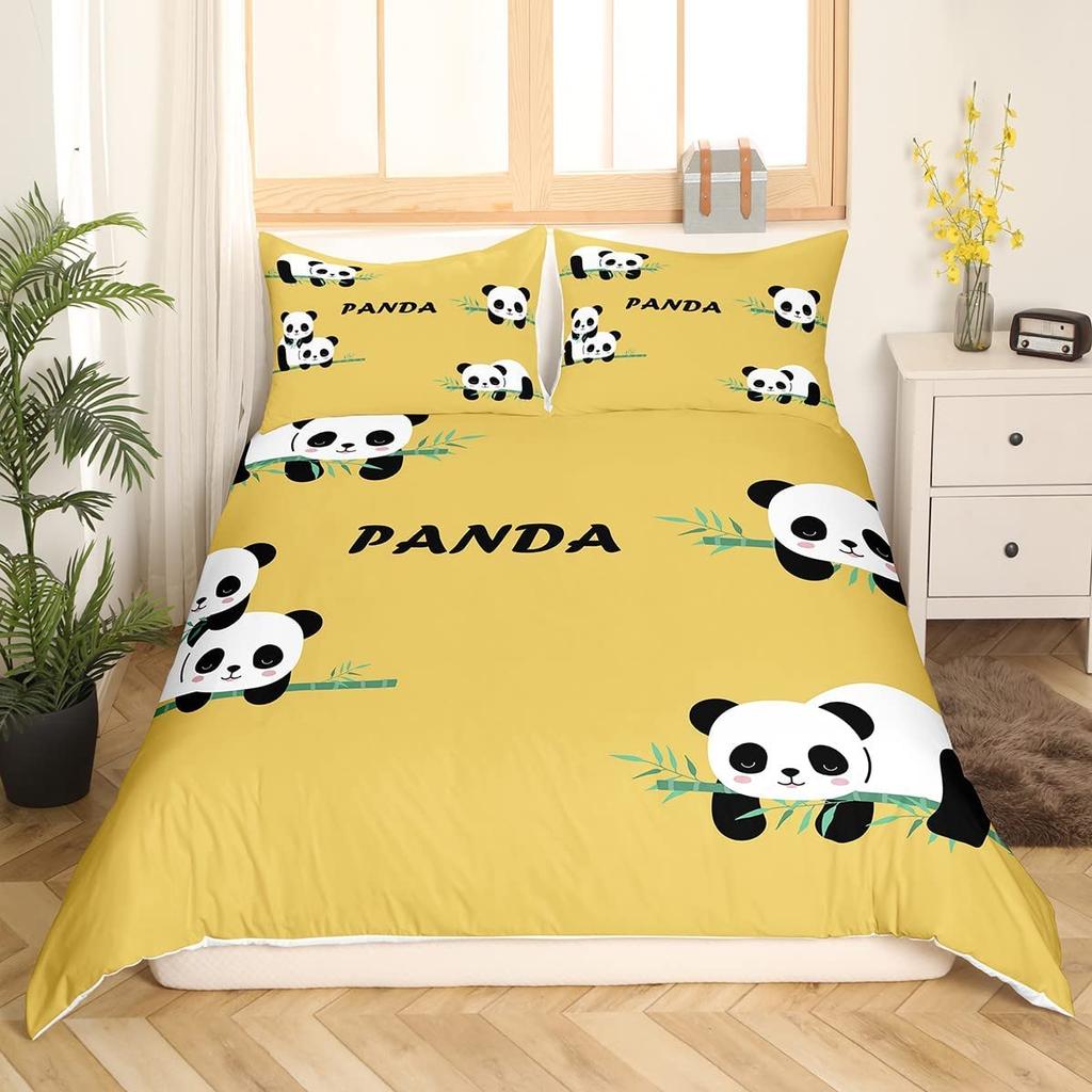 Cartoon Panda Duvet Cover Set Cute Kawaii Wild Animals Comforter Cover King Queen Size Bedding Set With Pillowcase For Kids Girl