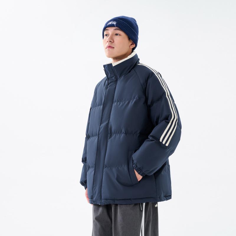 Cotton Clothing Men and Women Paragraph Winter Stand-up Collar Loose Cotton Jacket Thickened Couple Models Striped Bread Clothing Cotton Jacket