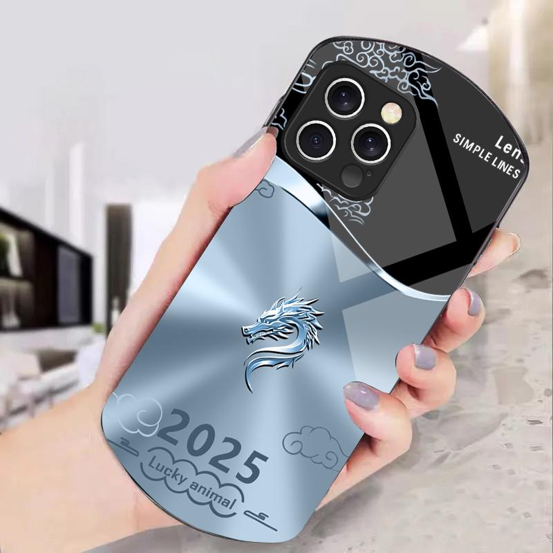 Clouds And Dragons For IPhone 16e 16 Pro Max 11 12 Mini 13 14 P Lus 15 Plus 7 8 Se 2020 Elliptical Tempered Glass Phone Case