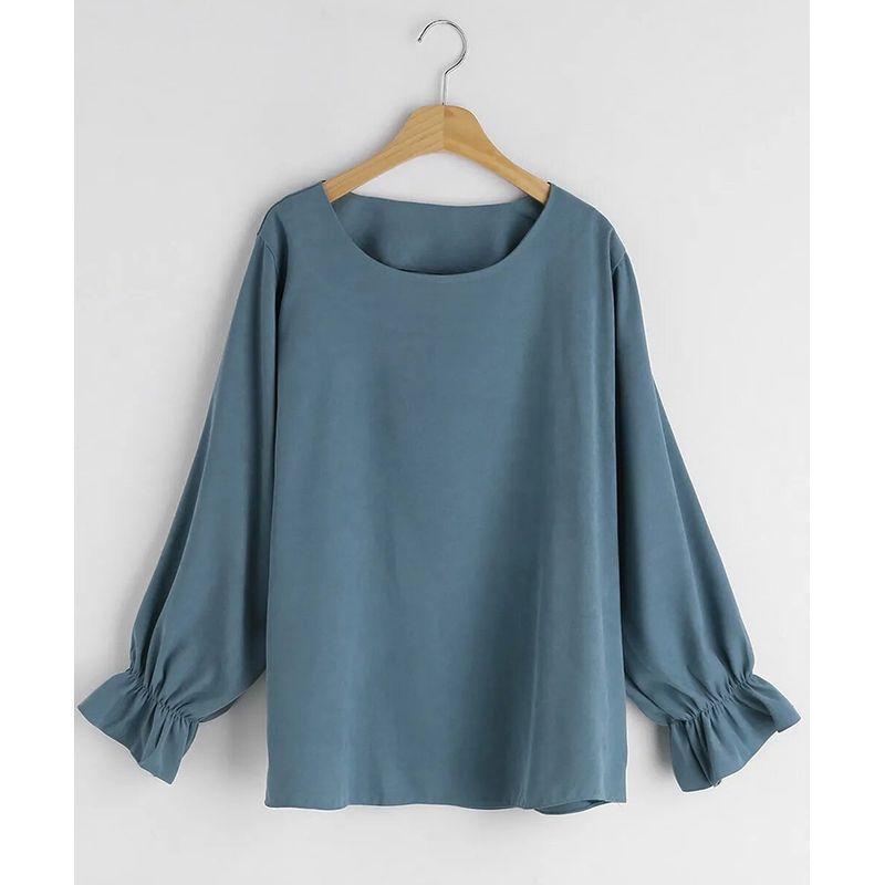 New Fall Women's Clothing Easiest for Match T-shirt round-Neck Flared Sleeves Pullover Pure Color Tops Loose Street Slim Looking All-Match Shirt