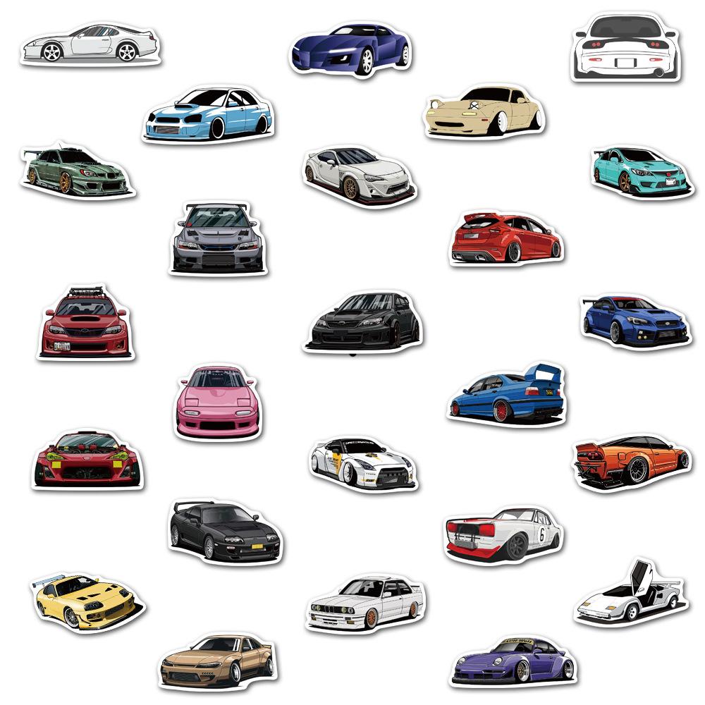 50PCS Cartoon JDM Racing Car Favorites Graffiti Stickers DIY Travel Luggage Guitar Waterproof Decals