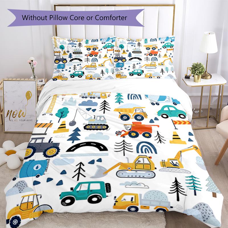 3pcs Excavator Bedding Set Duvet Cover Closure Includes 1 Duvet Cover & 2 Pillowcases, Soft and Comfortable for All Seasons.