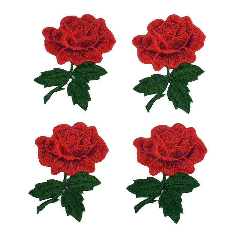 Red Rose Flower Patch Sew On Cloth Badge Embroidered Floral Applique Decorative Patches Scrapbooking