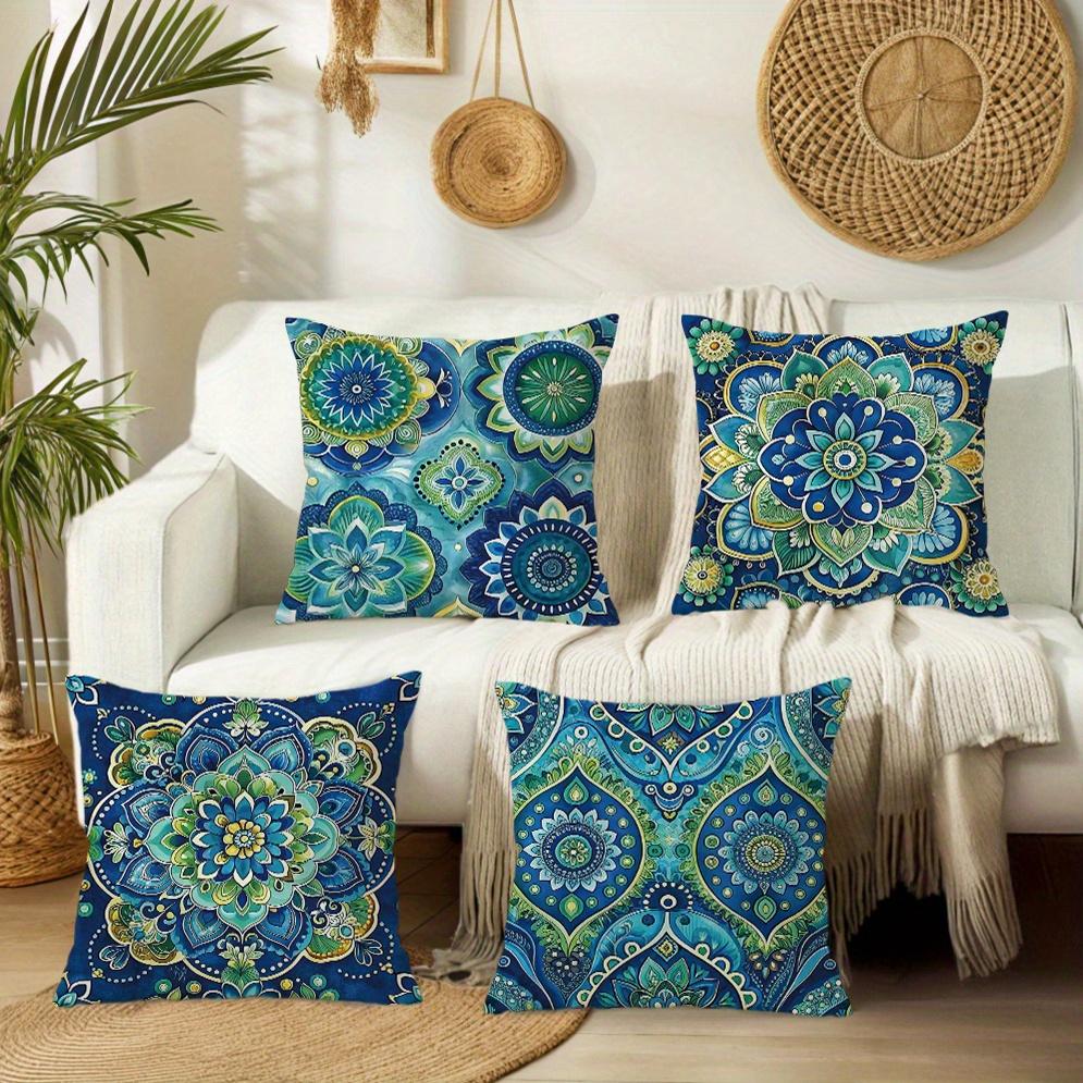 1/4pcs Blue Floral Patterned Pillow Covers Sofa Cushion Cover Home Bedroom Room Decoration