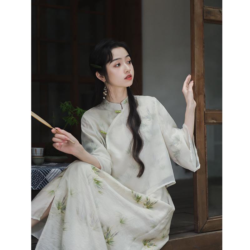 2024 Elegant Summer Fairy Zen Cheongsam Top & Chinese Style Women's Clothing Set