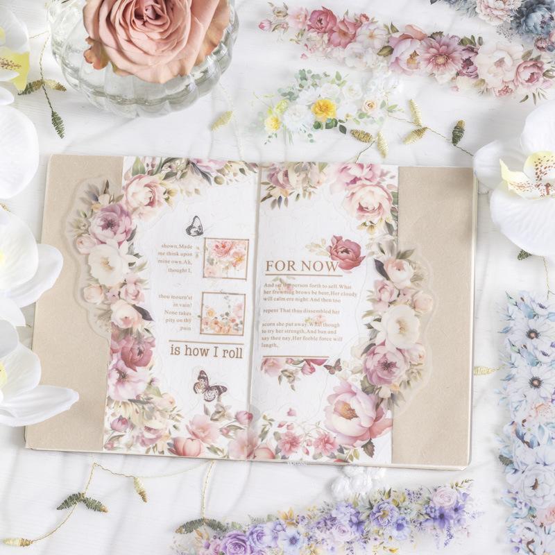 20pcs/pack PET Stickers Plant Landscaping Floral Theme DIY Handbook Material Decoration Flower Sea Series Gorgeous Handmade Decoration