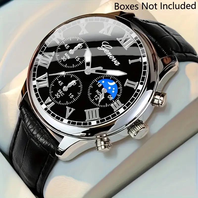 Cross-Border Men s Fashion Creative Three-Eye Leather Strap Watch - High-End Men s Leather Quartz Watch Bestseller In Stock чёрный