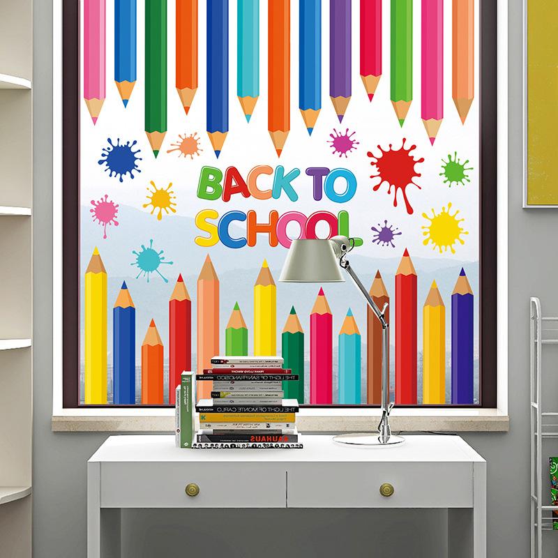 Colorful Pencil Window Stickers for Children's Back To School Season Classroom Glass Window Decoration Electrostatic Traceless Window Clings