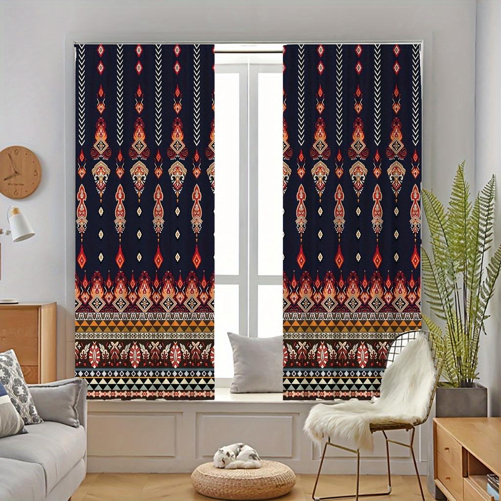 2pcs Mexican Themed Geometric Pattern Curtains Rod Pocket Curtain For Public Places Living Room Bedroom Office Study Room Home