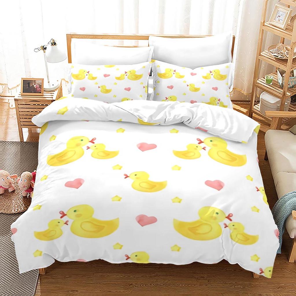 Yellow Duck Bedding Set Single Twin Full Queen King Size Little Duck Bed Set Aldult Kid Bedroom Duvetcover Sets 3D Print 016