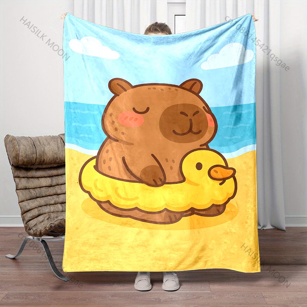 

1PC Cute Capybaras Print Cartoon Blanket Fluffy Throw Warm Soft for All Seasons Gifts for Friends Home Travel Camping Picnic 75x90cm