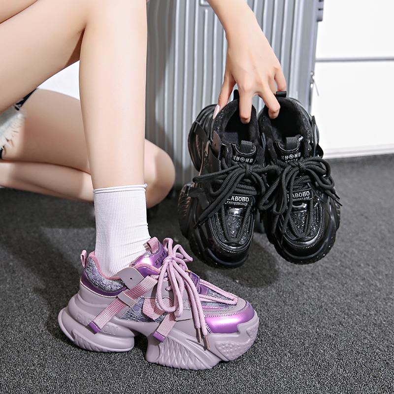 Autumn Fashion Platform Sneakers Women Black White Non-Slip Sports Shoes Woman Lace-Up Soft Sole Pu Leather Casual Shoes Ladies