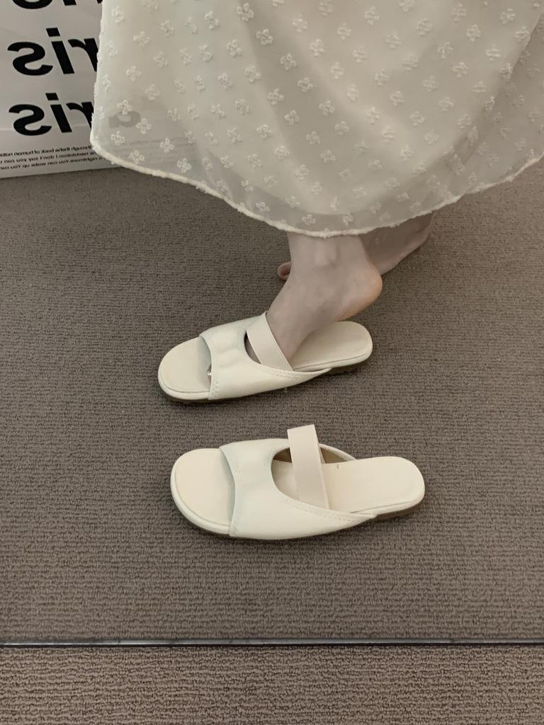 Niche yellow suede with skirt French small cool slippers fairy shoes outer wear 2025 summer with skirt sandals