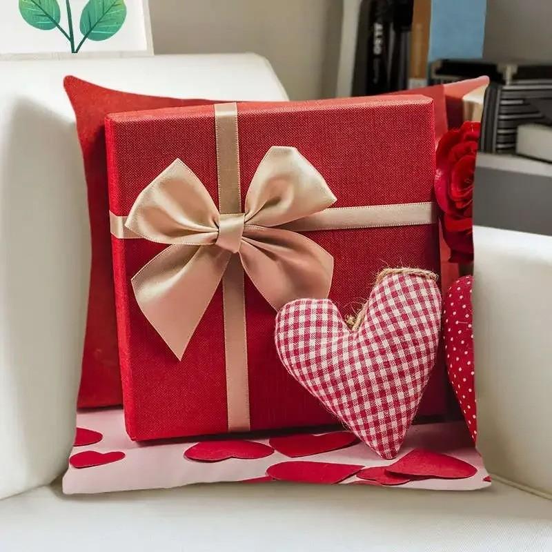 Valentines Day Gifts Hearts  Roses Cushion Covers Pattern Cushion Cover Suitable for Sofa Bedroom Car Pillow Cover