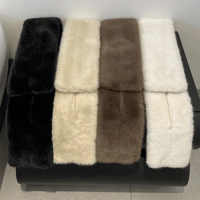 Cross Plush Scarf Winter Women Girls Solid Color Warm Faux Rabbit Fur Scarf Sweet Simple Comfortable Scarf Fashion Accessories